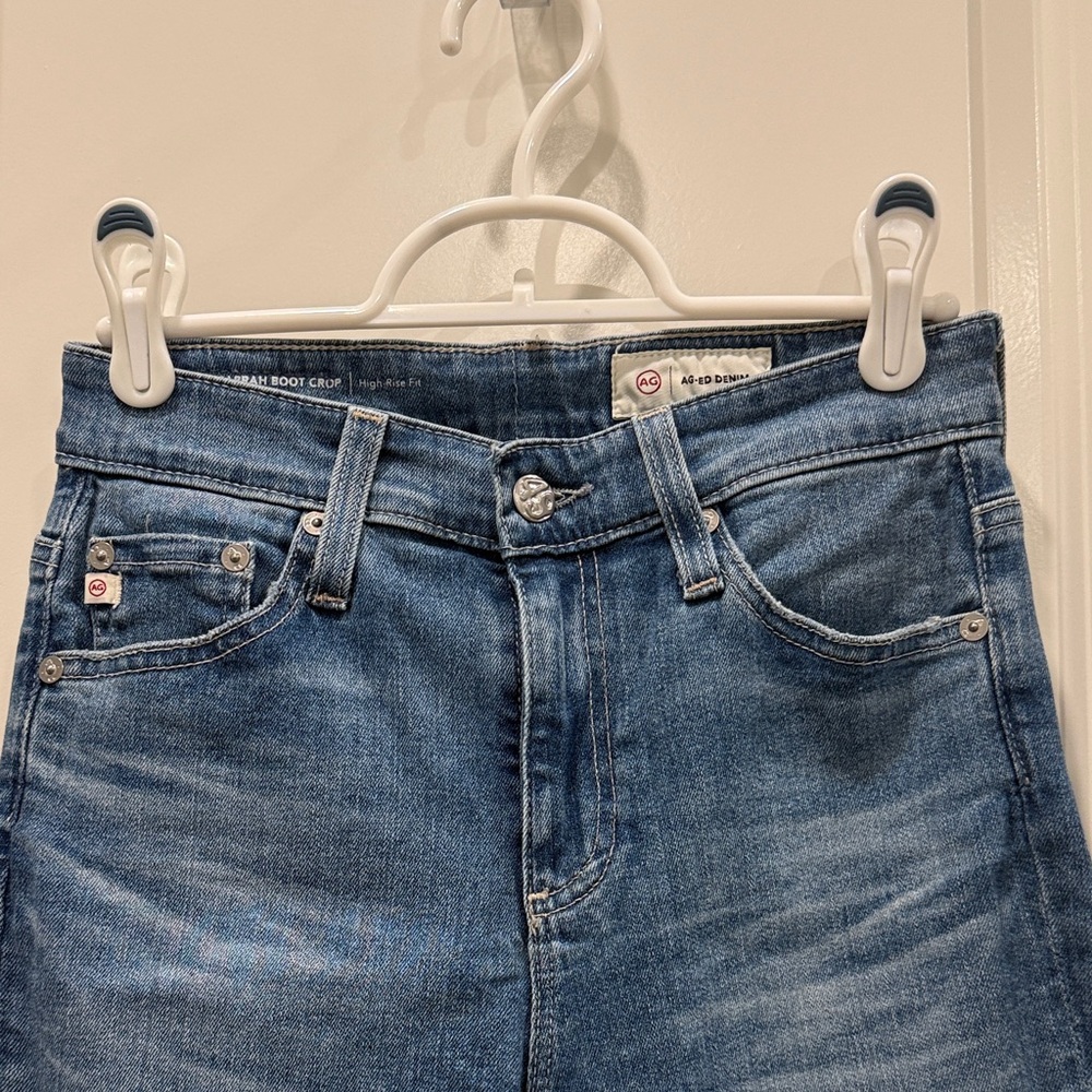 Ag Adriano Goldschmied Medium Blue Bootcut Jeans with Frayed Hem - Picture 4 of 13